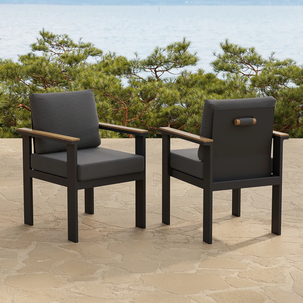 Tevara Outdoor Teak & Aluminum Dining Chairs