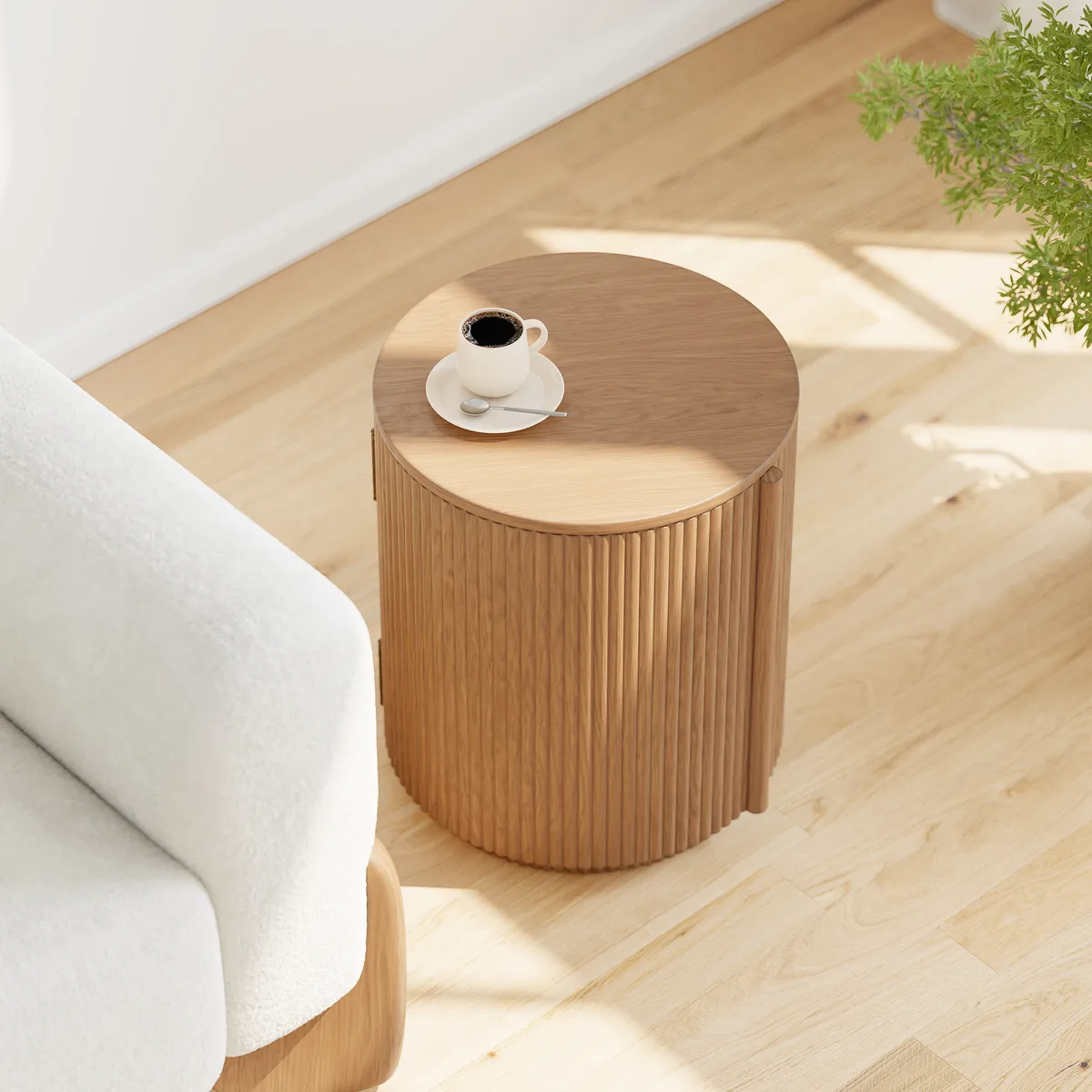 Round Fluted Side Table with Storage — image 3