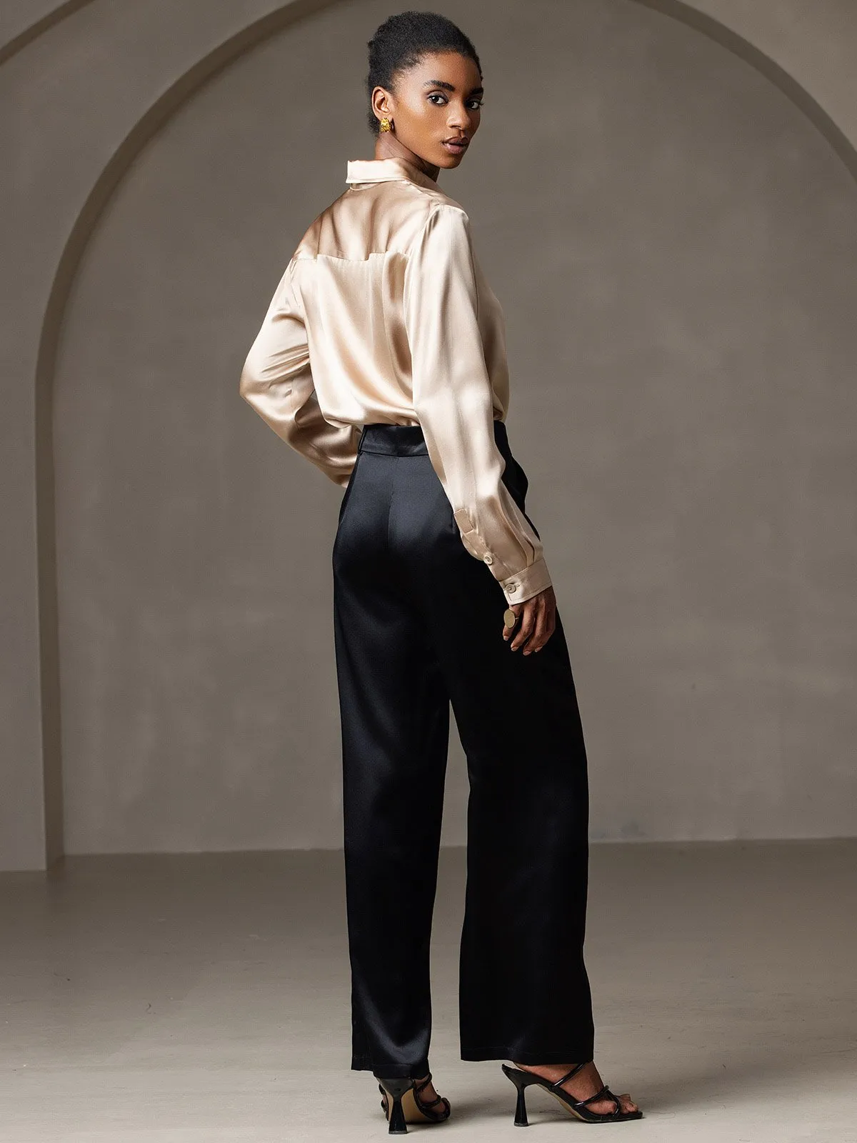 19Momme Silk Long Sleeve Lapel Collar Women's Shirt — image 16