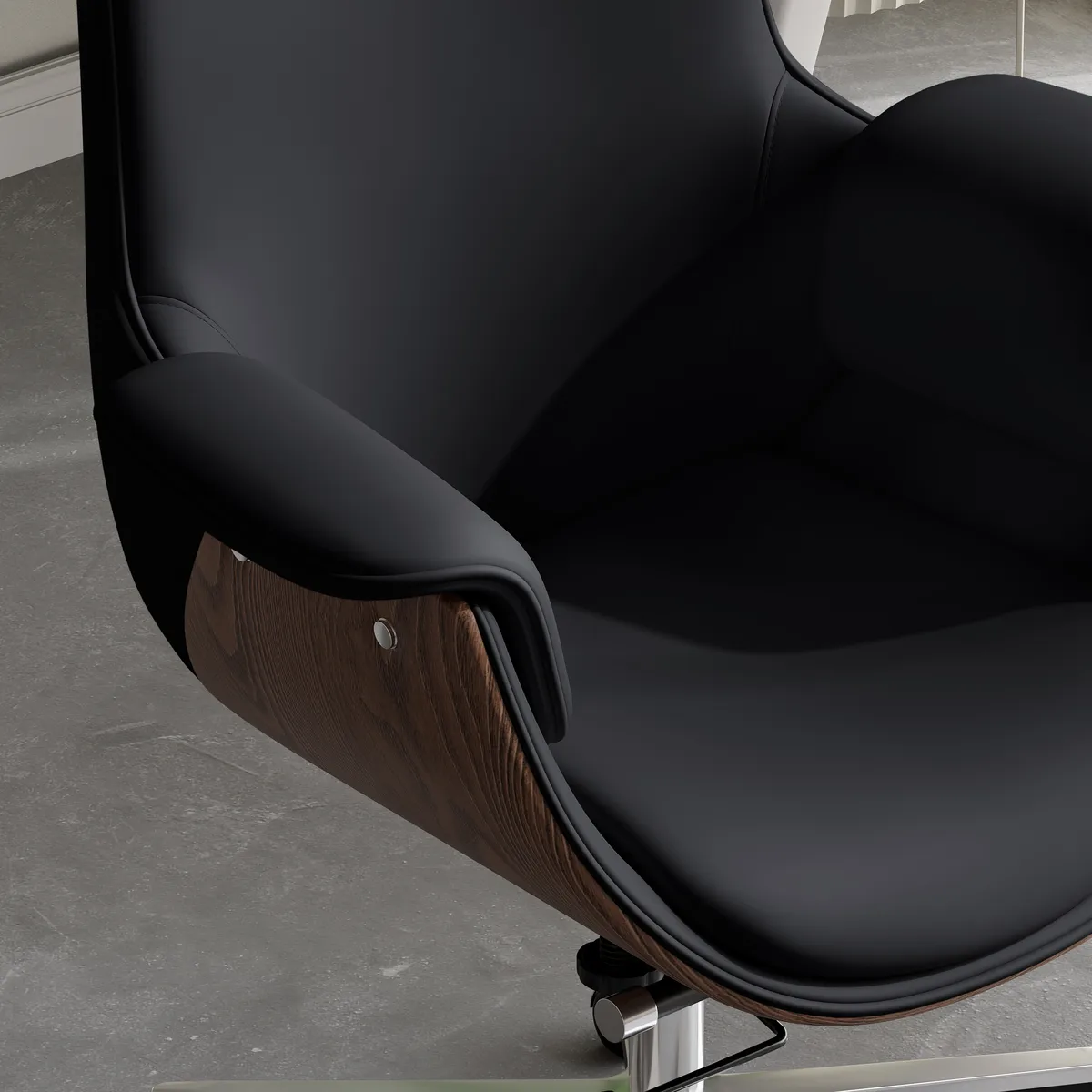Black Leather Modern Home Office Chair Upholstered High Back Desk Chair Wood Grain Frame — image 9