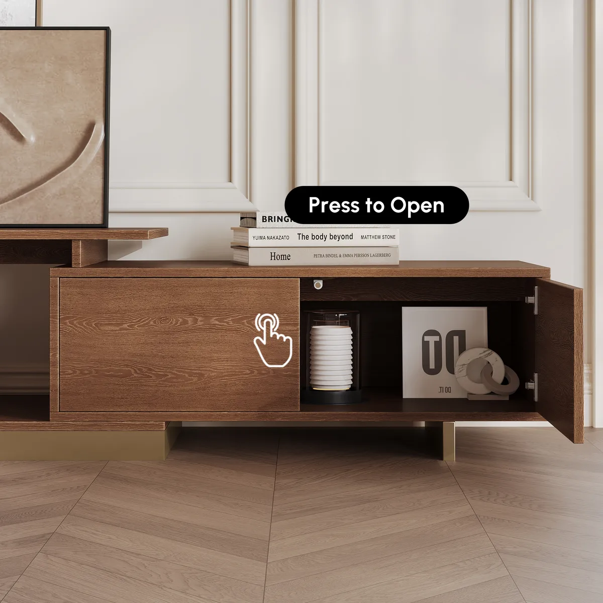 Mordel Natural Modern Rectangle Glossy Extendable TV Stand Storage for 65 to 85" TV — image 19