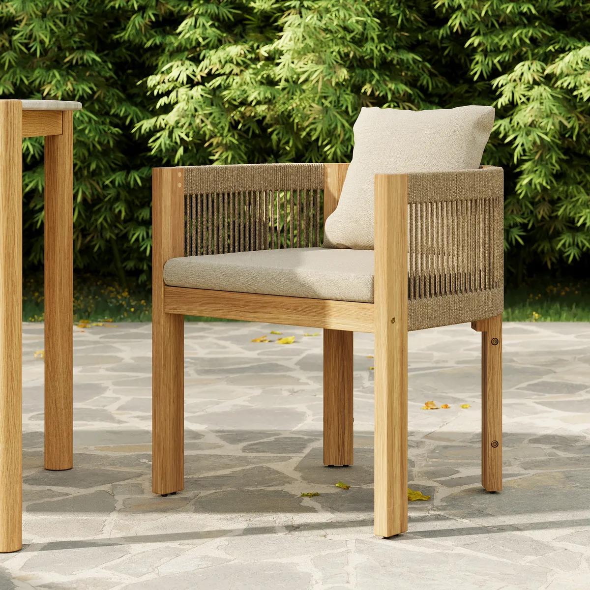 Boheva 7-Piece Outdoor Concrete & Teak Rope Weave Dining Set with 6 Chairs — image 5