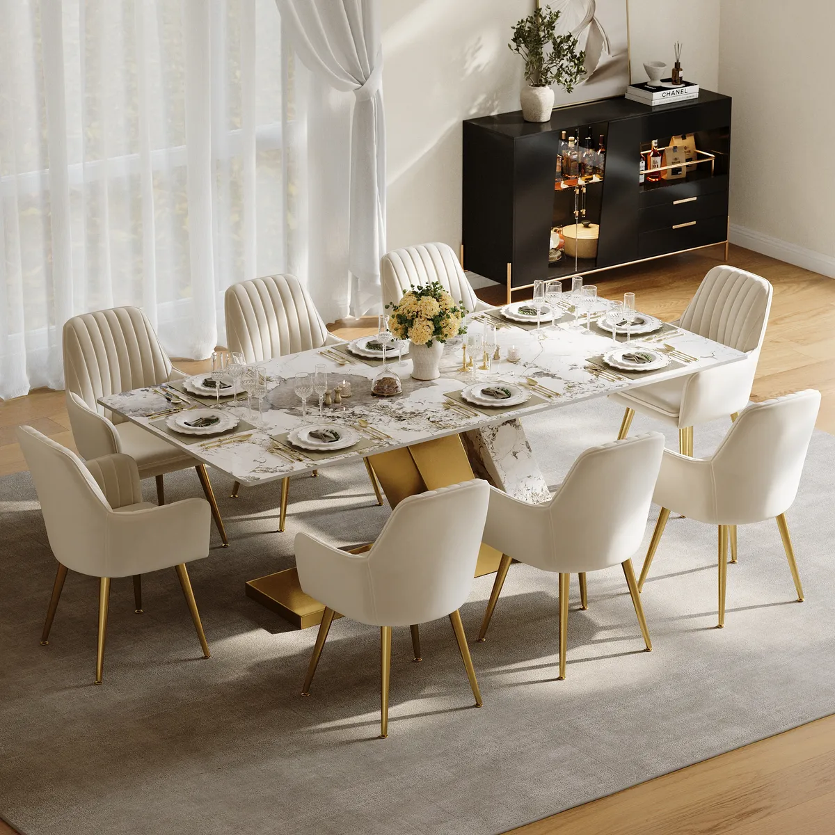 78.7-94.5" Modern Extendable Sintered Stone Dining Table Seats 6-10 People — image 13