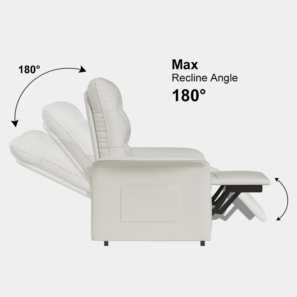 Modern White Leather Power Recliner High Back Sleeper Chair with Side Pocket — image 8