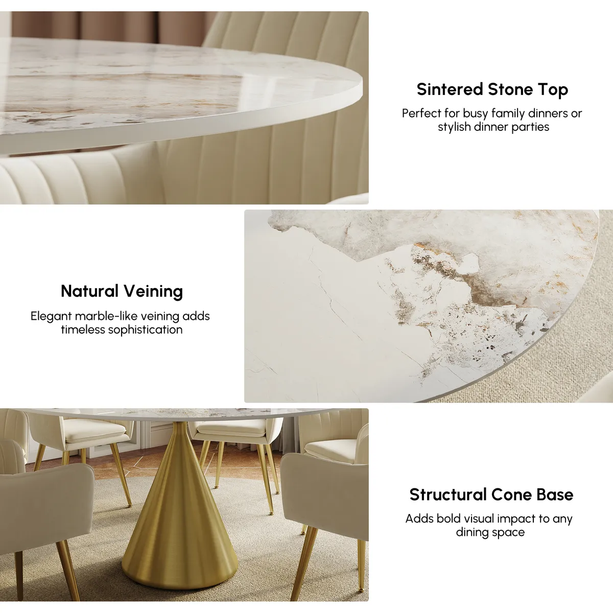 39" Modern Sintered Stone Dining Table Set with 2 Chairs — image 21