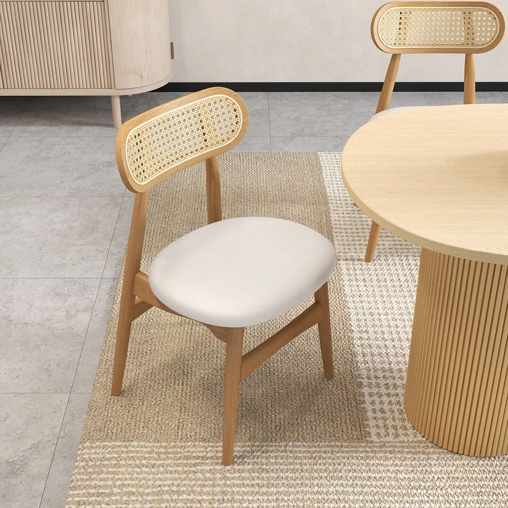 Dining Table Set Round Small Dining Table & 2-Piece Natural Rattan Upholstered Dining Chairs — image 8
