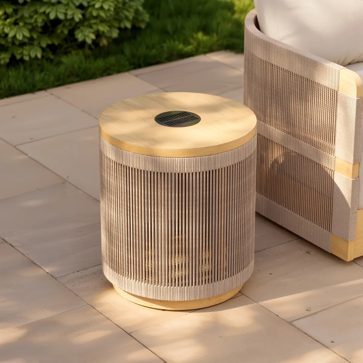 Costra Outdoor Handwoven Rope & Aluminum Storage Side Table with LED — image 3