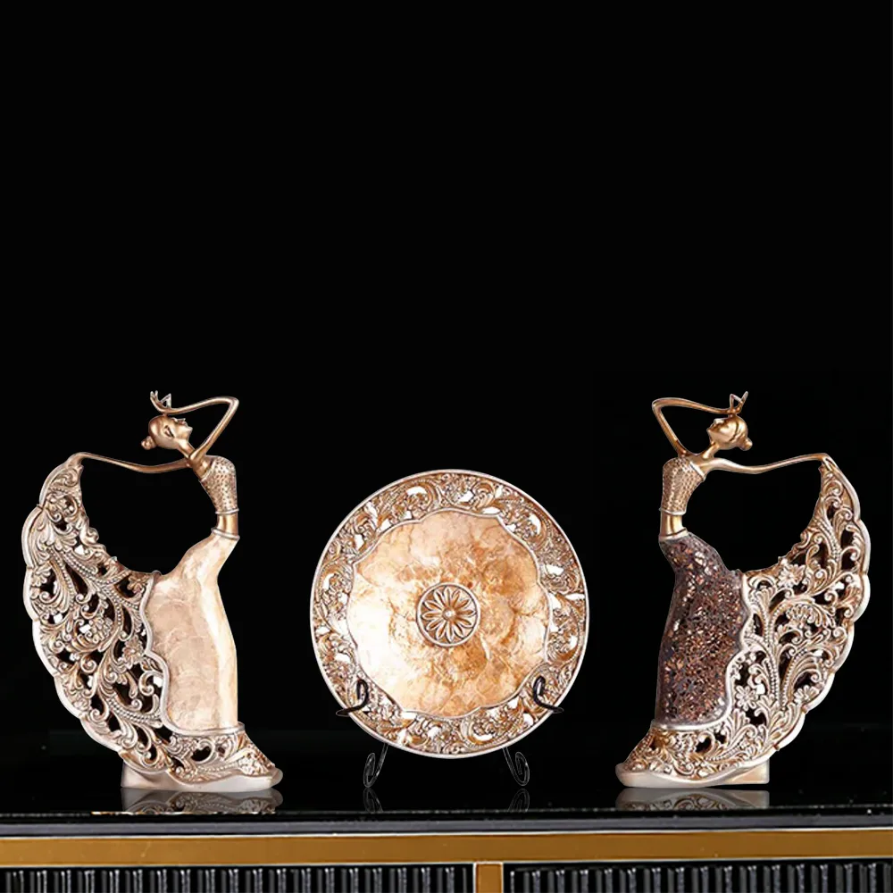 3-Piece Figurine Set – Gold-Toned Dancer Sculptures with Shell Accents — image 4
