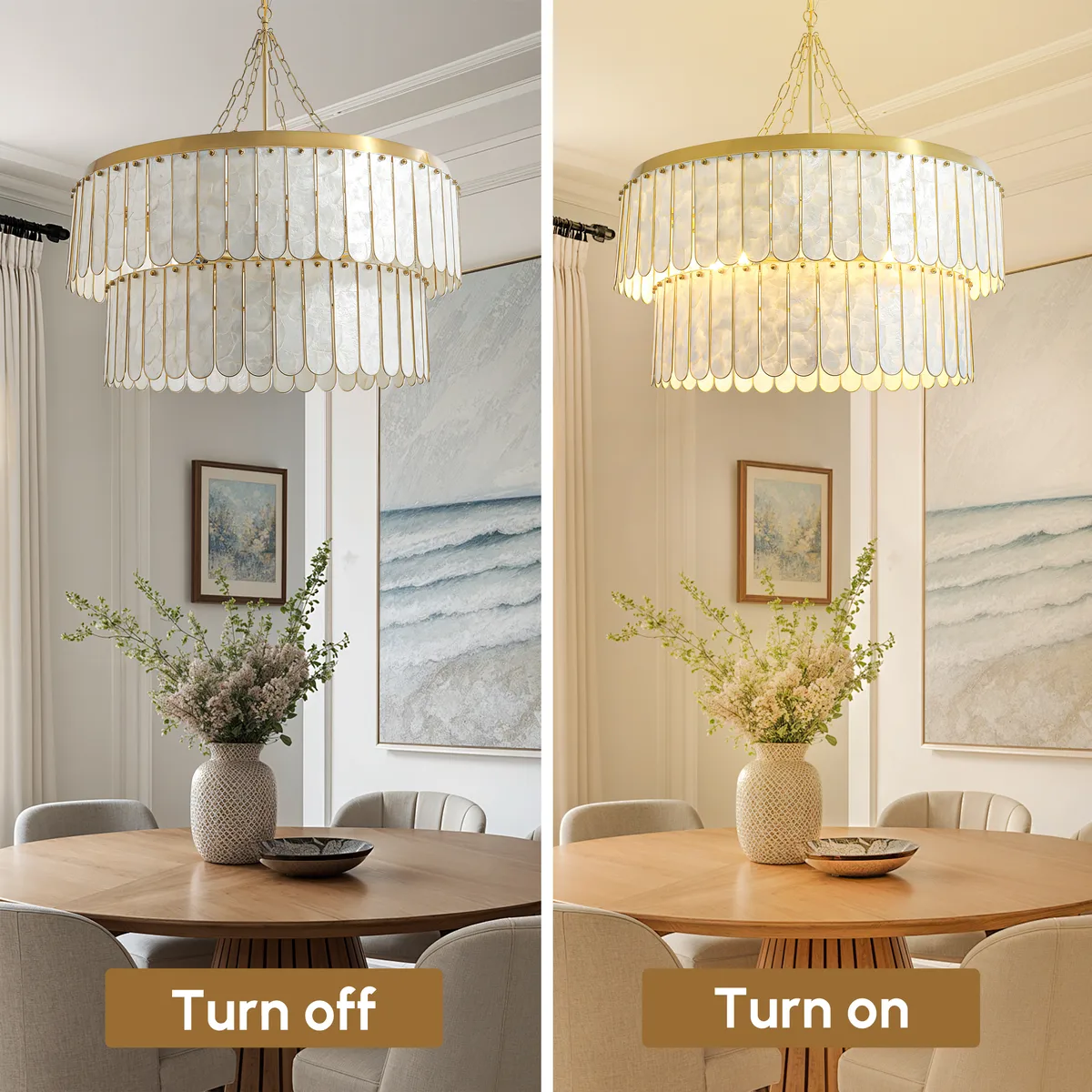 Enseo Coastal 8-Light Capiz Shell 2 Tiered Faceted Chandelier Pendant Light — image 17