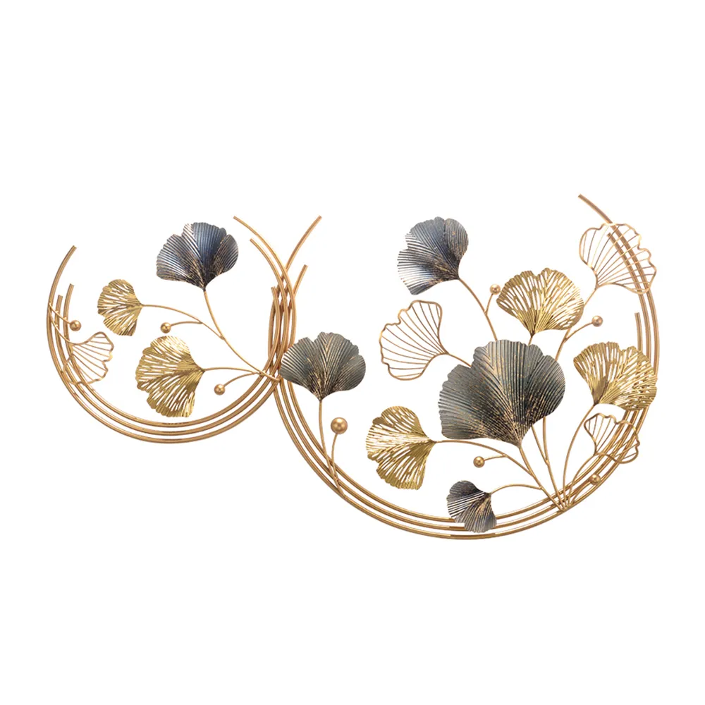 Modern 3D Hollow-out Ginkgo Leaves Wall Decor Home Metal Round Wall Art in Gold & — image 9