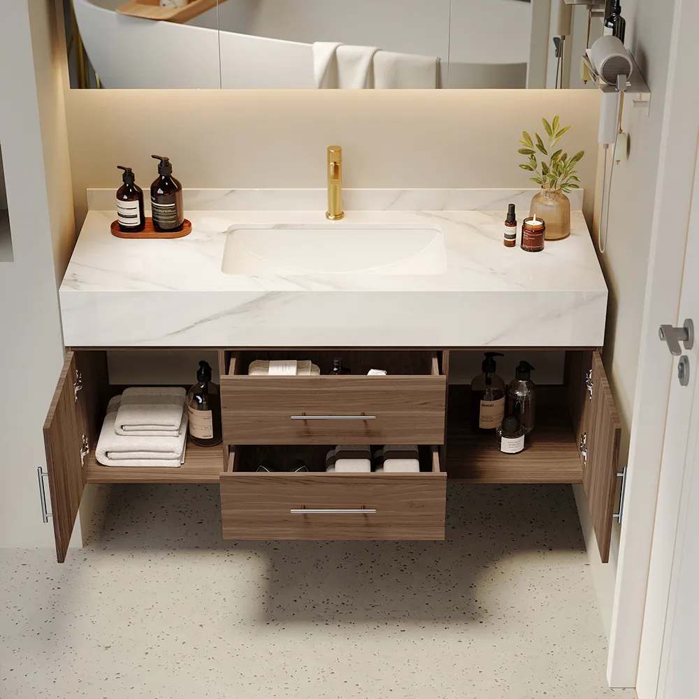 39.3" Walnut Bathroom Vanity & LED Medicine Cabinet Set — image 7