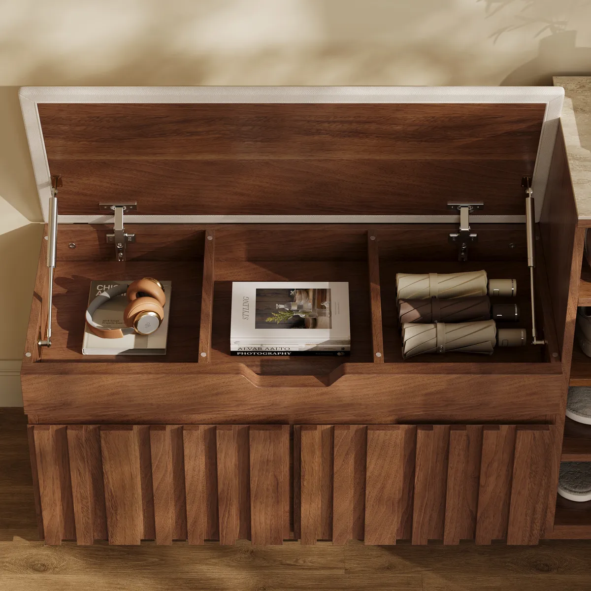 Aura 47” Wooden Shoe Storage Bench with Right-Side Cabinet for Entryway — image 8