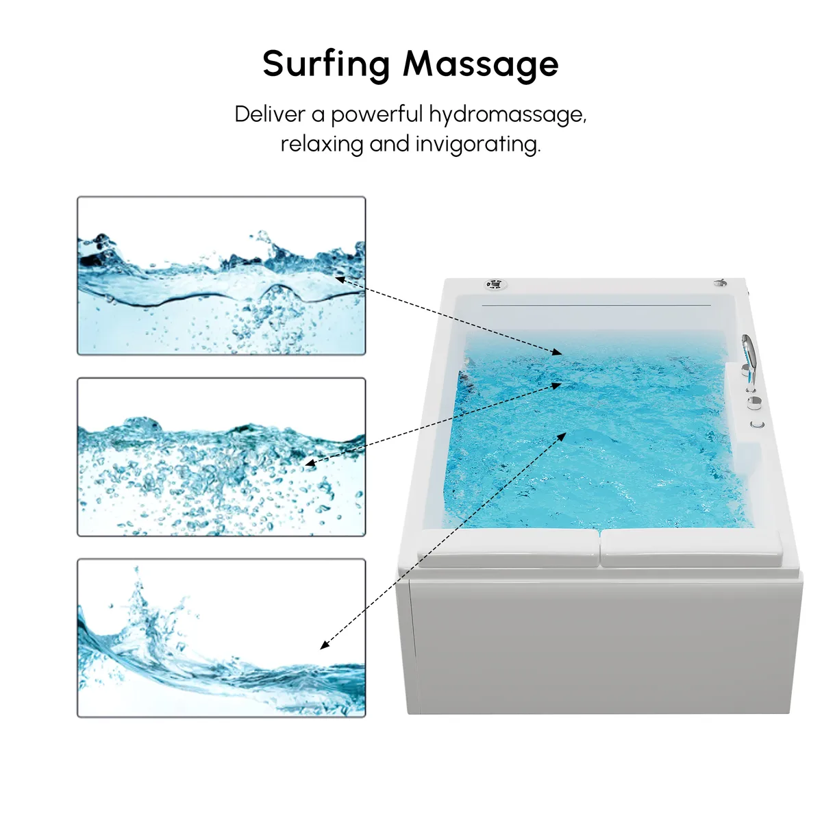 74.4" Acrylic Jetted Whirlpool Bathtub with Thermostat Control & LED-Lit Waterfall Pillow — image 7