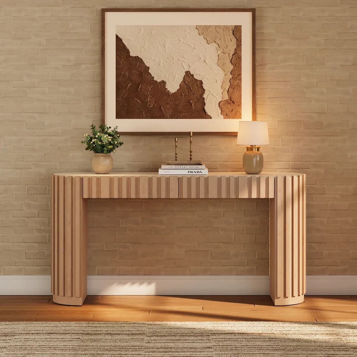 Aura 60" Ash Wood Fluted Black Console Table With Sintered Stone Top — image 12