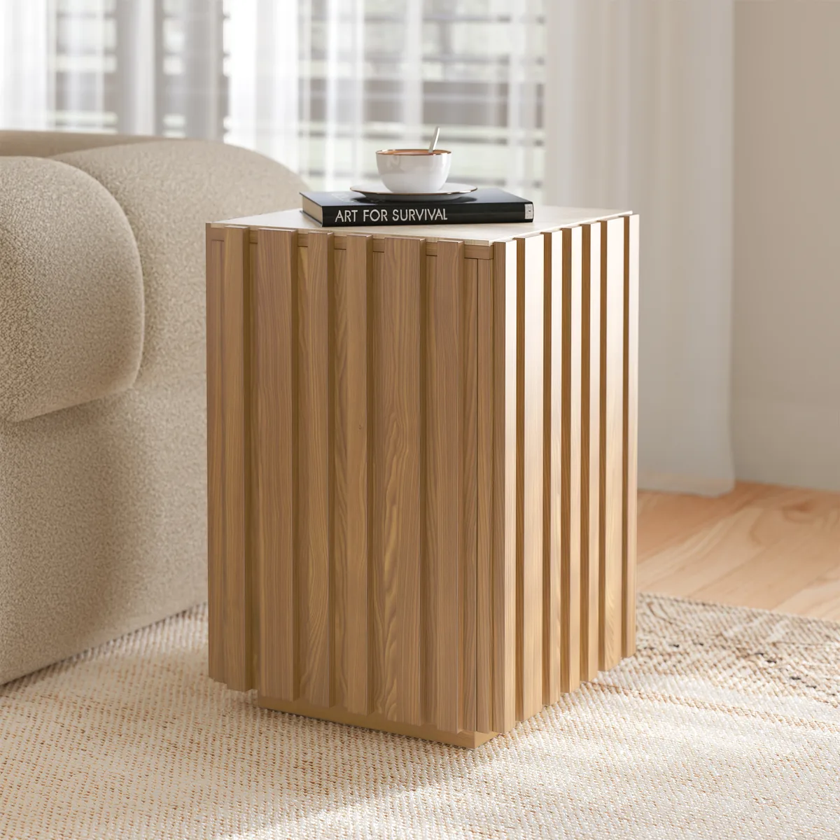 Aura Ash Wood Fluted Side Table with Sintered Stone Top — image 11