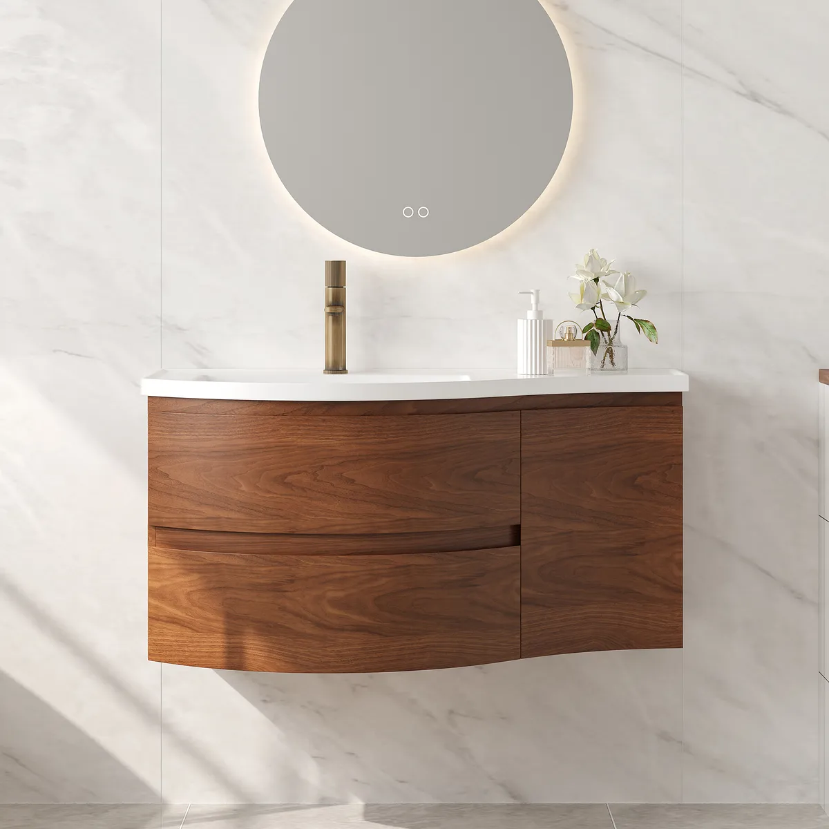 35" Floating Curved Bathroom Vanity Half-Circle Bathroom Cabinet — image 2