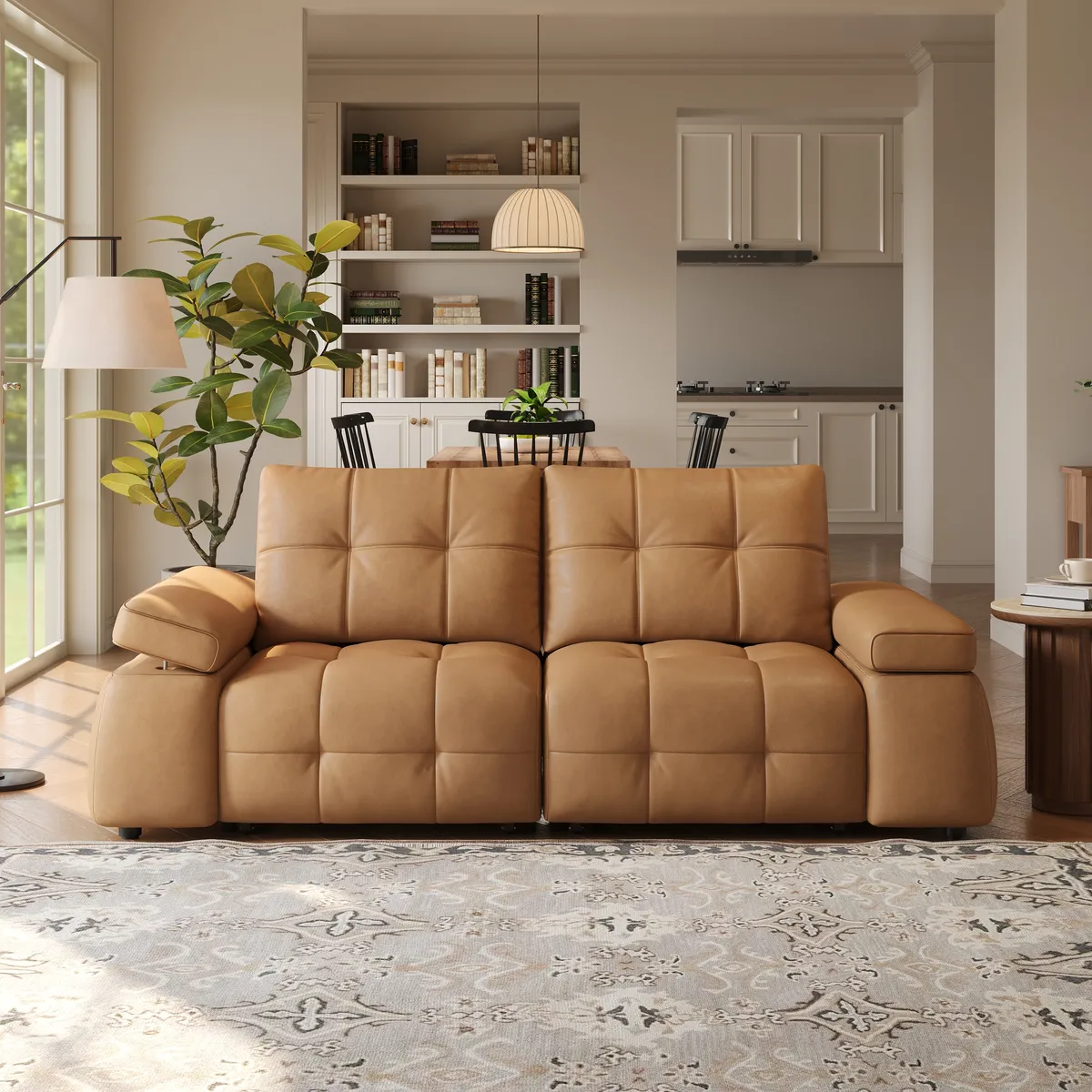 95" 2-Seater Genuine Leather Power Convertible Sleeper Sofa with Adjustable Armrests — image 12