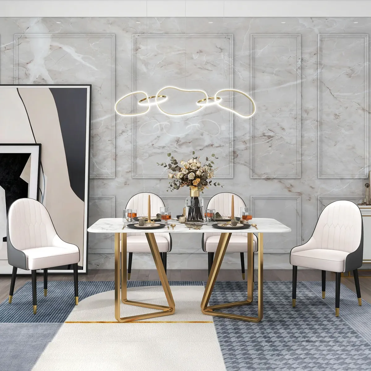 Darg Modern PU Leather 6-Piece Dining Chairs in White & Gray with Metal Legs — image 23