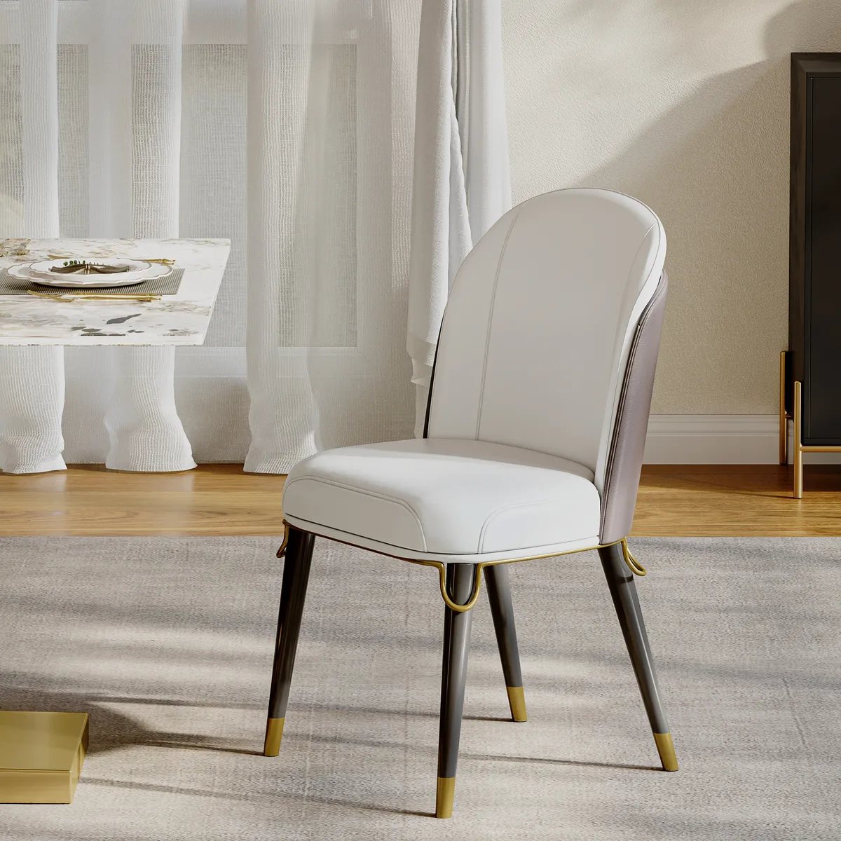 Modern Dining Chairs PU Leather with Upholstered Warm White Dining Room Chairs 4-Pieces — image 2