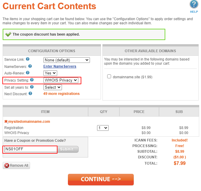 Current Cart Contents