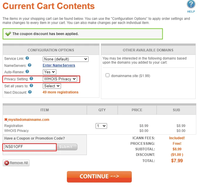 Current Cart Contents