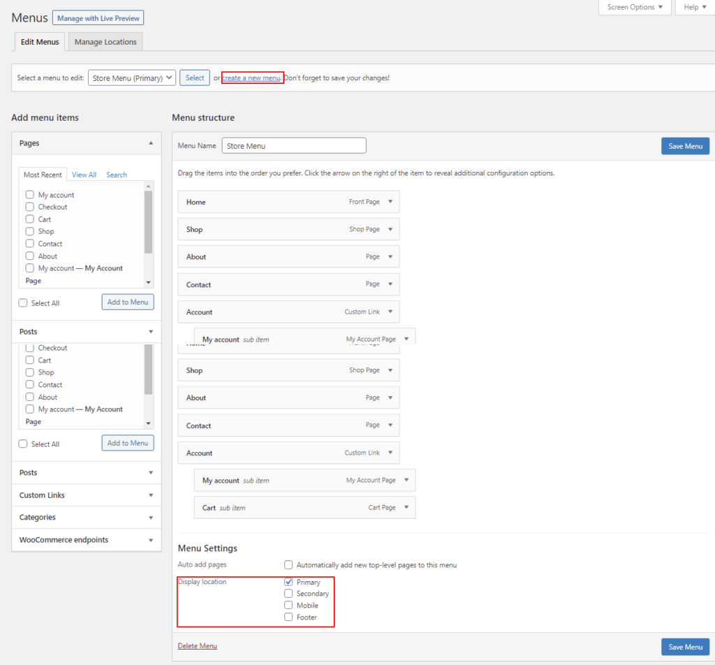 Menus WordPress