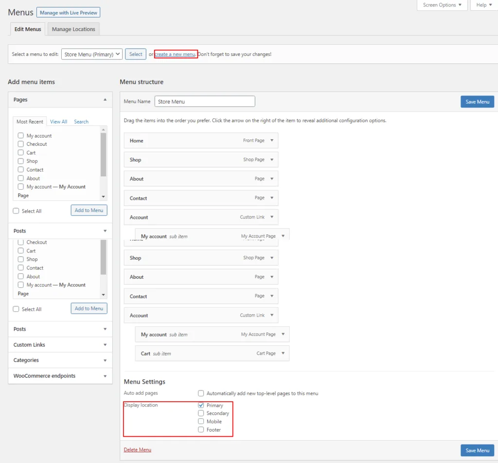 Menus WordPress