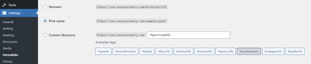 Permalink Settings WordPress