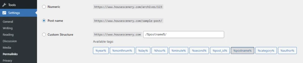 Permalink Settings WordPress