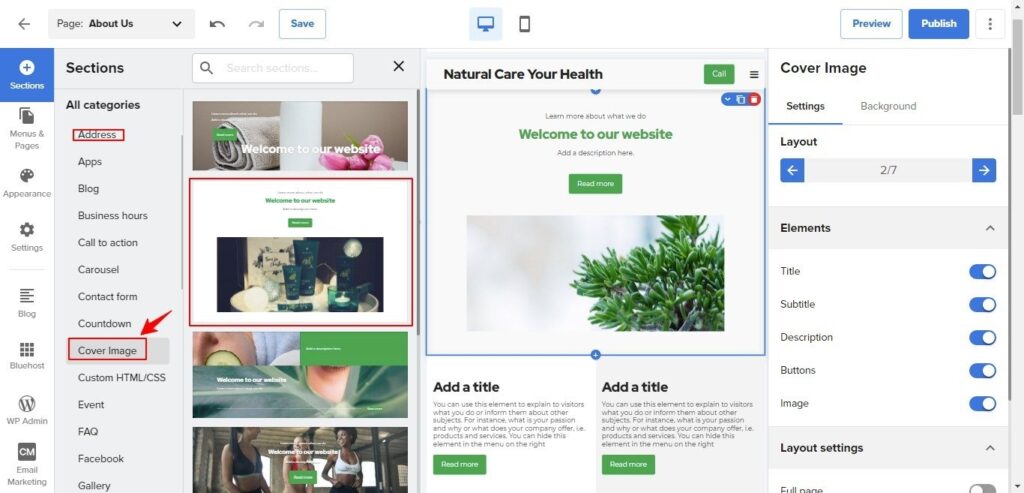 Bluehost Website Builder addsection