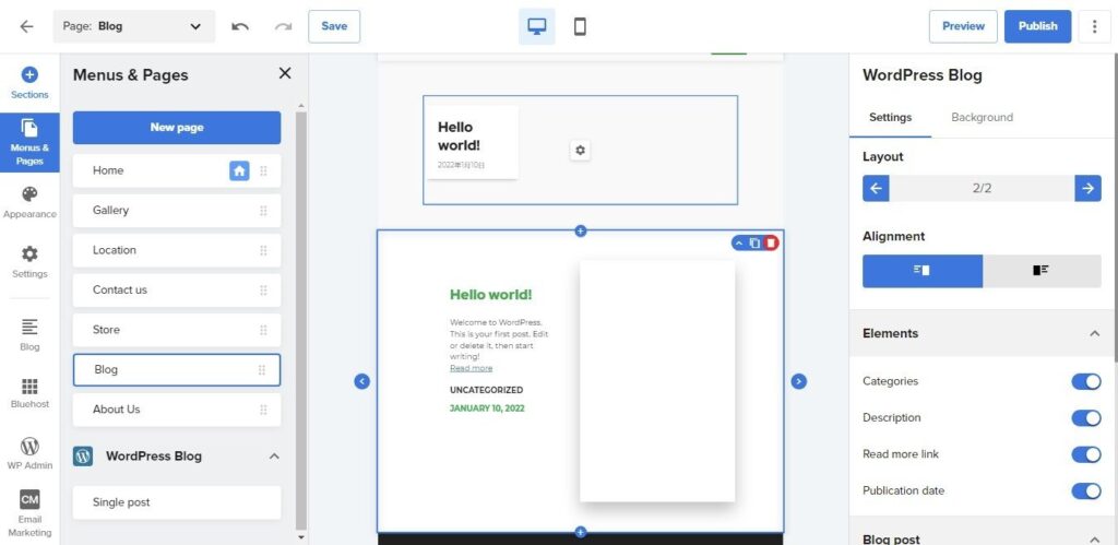 Bluehost Website Builder bloghome