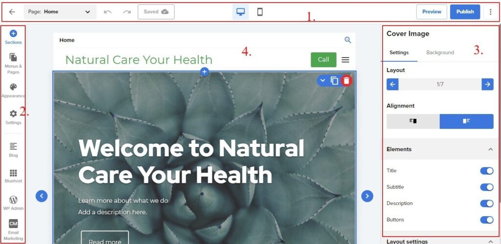 Bluehost Website Builder dashboard