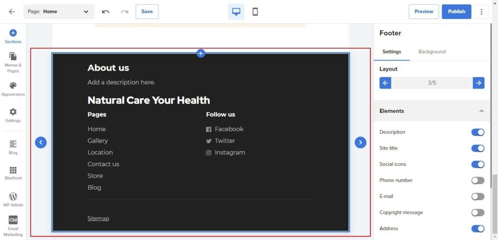 Bluehost Website Builder footer 1