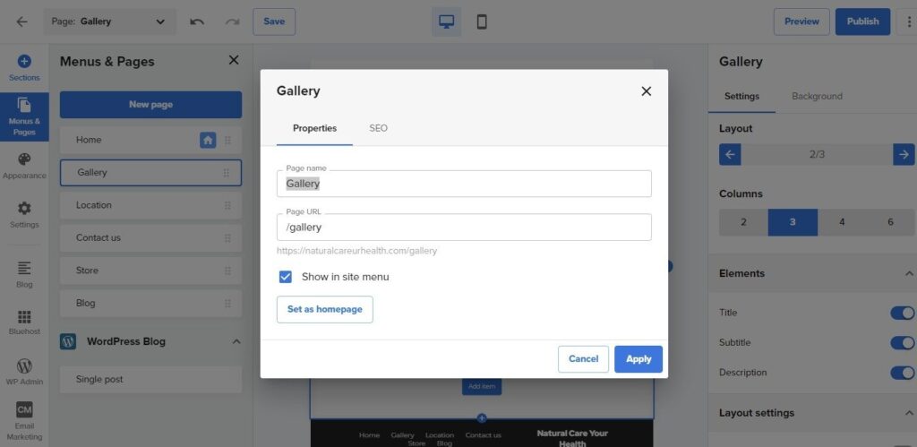 page setting