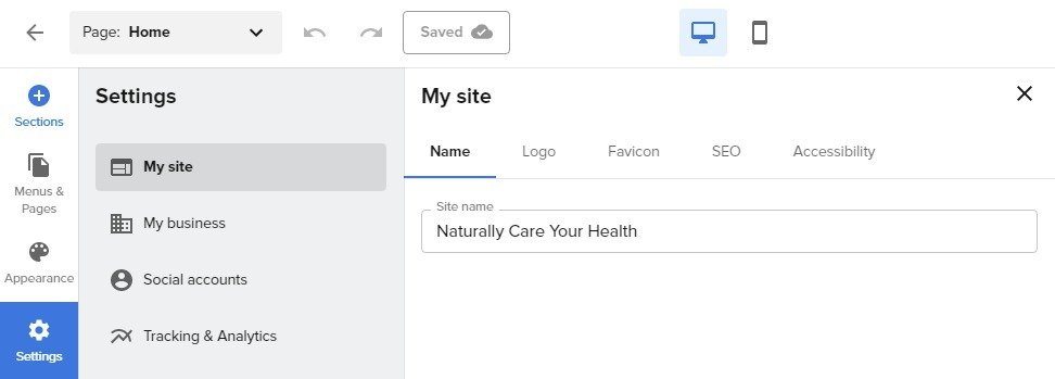 Bluehost Website Builder setting
