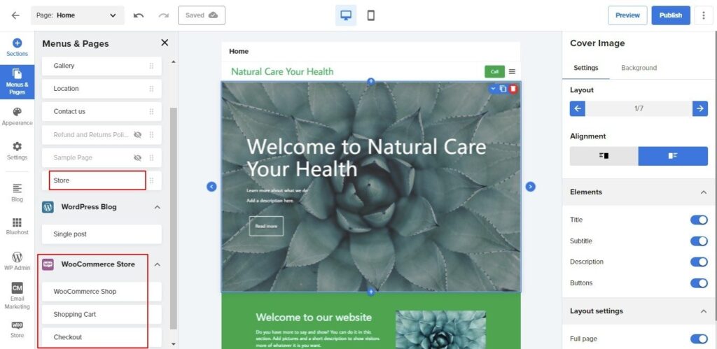 Bluehost Website Builder storepage