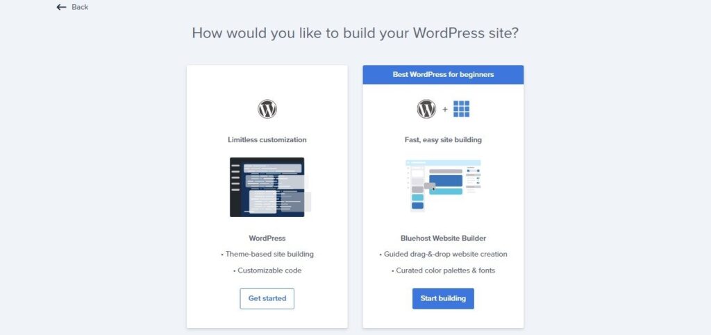 Bluehost create new website 1