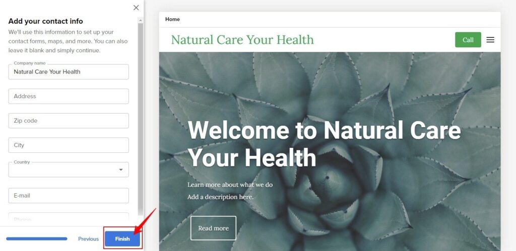 Bluehost create website finish