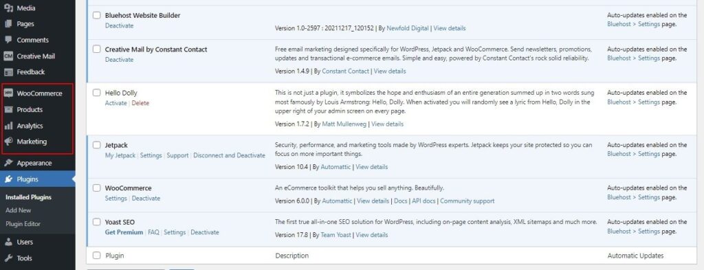 WordPress woocommerce menu