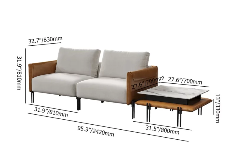 Modular Upholstered 2-Seater Linen Sofa with Coffee Table Stainless Steel Frame 95.3"