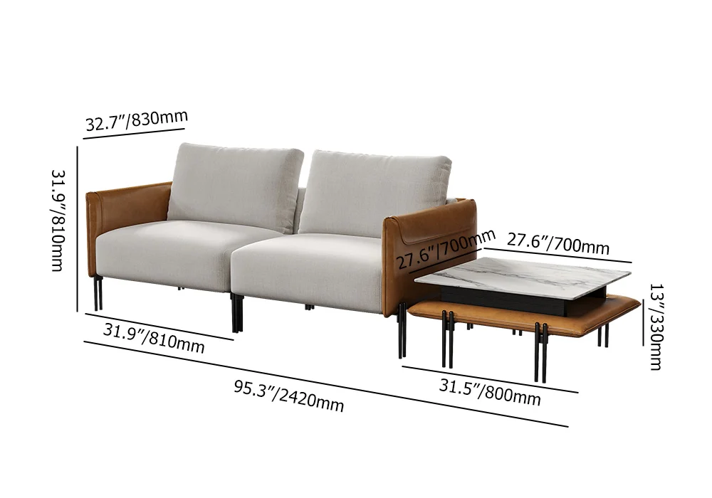 Modular Upholstered 2-Seater Linen Sofa with Coffee Table Stainless Steel Frame 95.3" - Image 6
