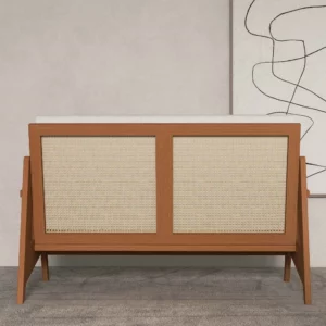 Japandi Ash Wood 2-Seater Loveseat Sofa with Cushion in Walnut - Image 3