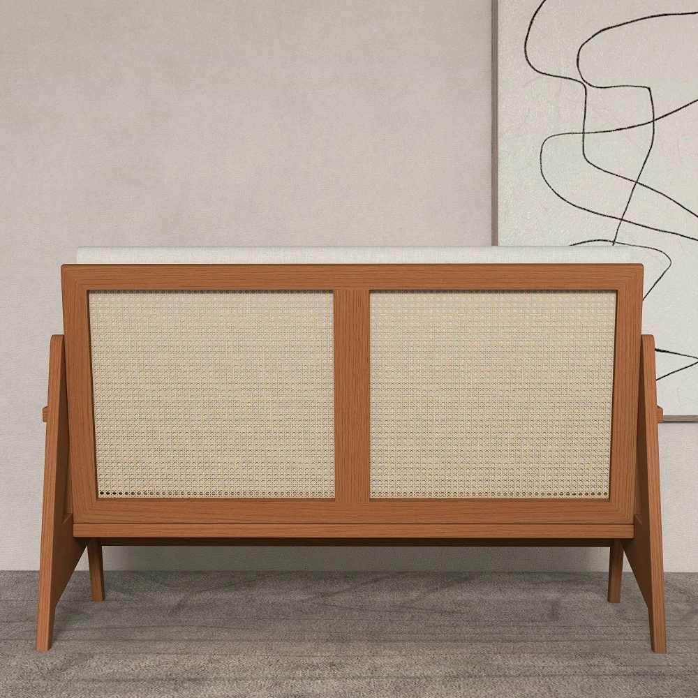 Japandi Ash Wood 2-Seater Loveseat Sofa with Cushion in Walnut - Image 3