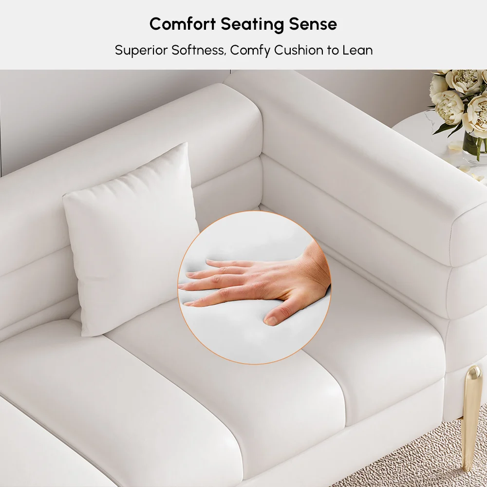 79in Faux Performance Leather Fluted Sofa with Gold Legs & Pillows - Image 5