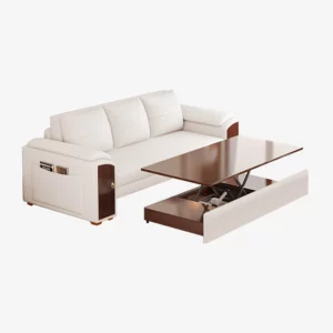 Pull Out Leather Sofa Bed Convertible Sleeper with Lift-top Coffee Table - Image 9