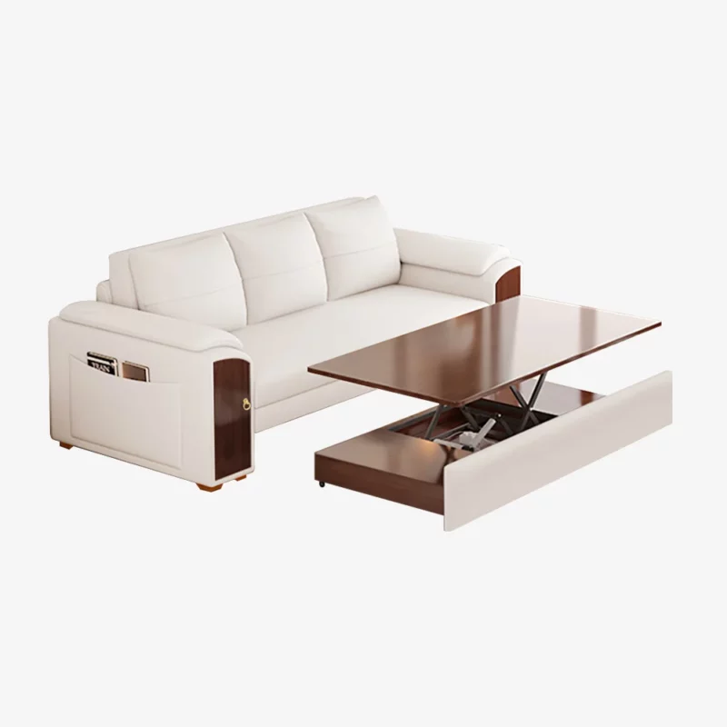 Pull Out Leather Sofa Bed Convertible Sleeper with Lift-top Coffee Table