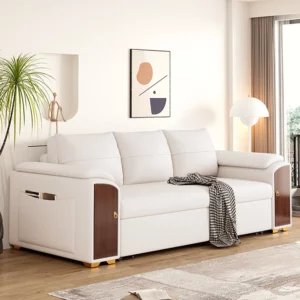 Pull Out Leather Sofa Bed Convertible Sleeper with Lift-top Coffee Table - Image 2