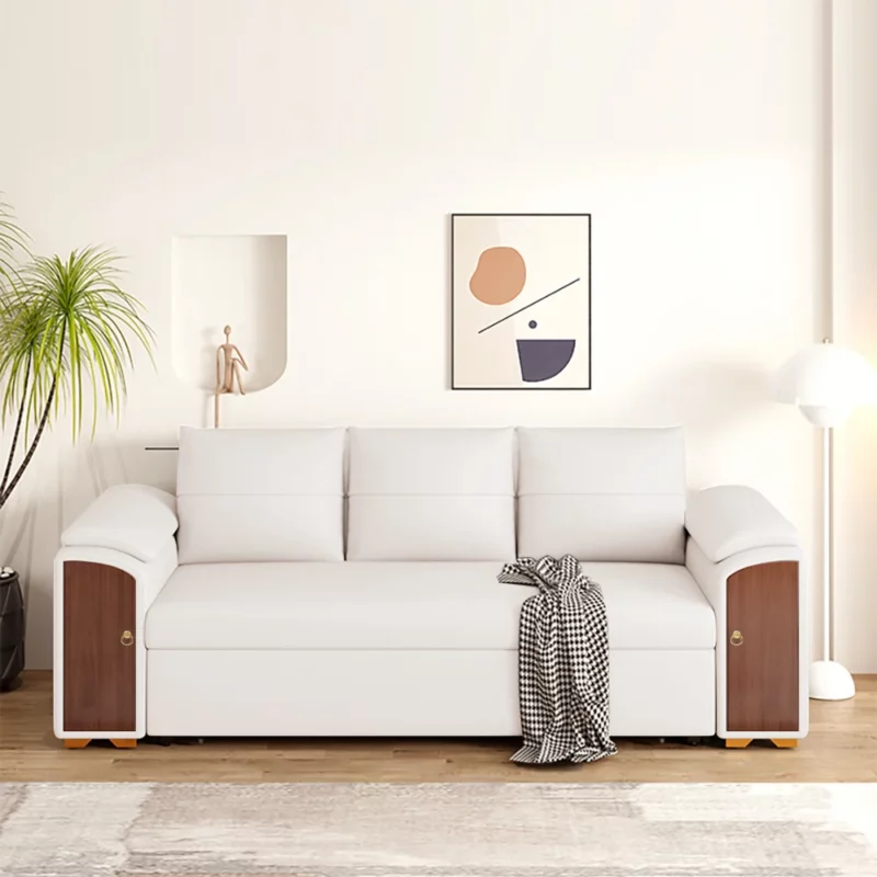 Pull Out Leather Sofa Bed Convertible Sleeper with Lift-top Coffee Table