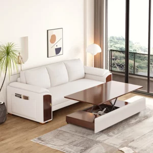 Pull Out Leather Sofa Bed Convertible Sleeper with Lift-top Coffee Table - Image 12