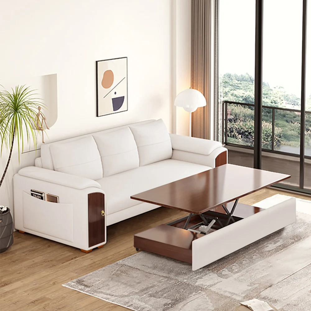 Pull Out Leather Sofa Bed Convertible Sleeper with Lift-top Coffee Table - Image 12